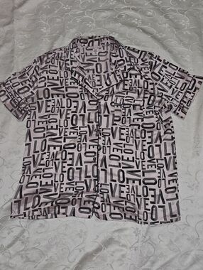 4/$20 Pastel Pink Typography Print Short-Sleeve Satin Pj Shirt